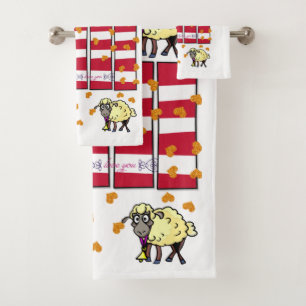 Bathroom Towel stelt Valentijnsdag Sheep Hearts in Bad Handdoek