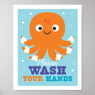 Bathroom Was uw handen Octopus Art Poster
