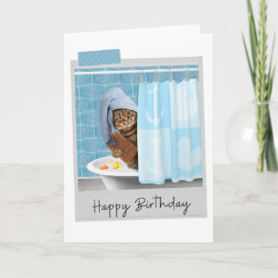 Bathtime Cat Funny Birthday Card Kaart