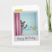 Bathtime Grey Cat Funny Birthday Card Kaart (Voorkant)
