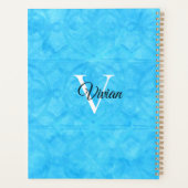 Batik Bleu Élégant Monogramme Nom Planificateur (Dos)