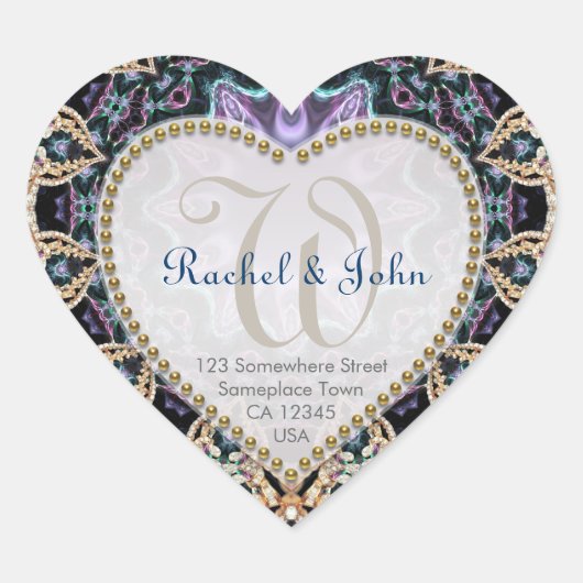 Batik Bleu Or Amour Monogramme Stickers de mariage (Devant)