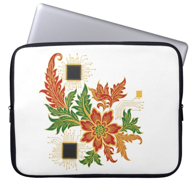 Batik Bloom & CPU Laptop Sleeve (Voorkant)