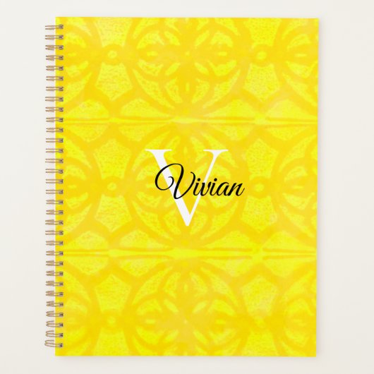 Batik jaune vif Élégant Monogramme Nom Planificate (Devant)