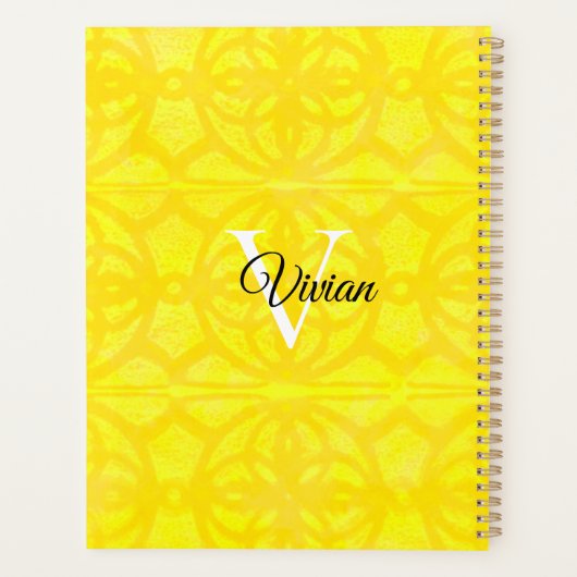 Batik jaune vif Élégant Monogramme Nom Planificate (Dos)