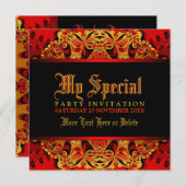 Batik Jungle Red+Black Party Invitation (Devant / Derrière)