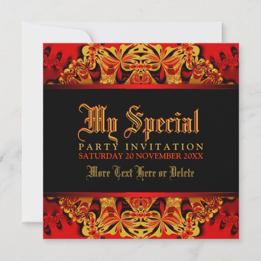 Batik Jungle Red+Black Party Invitation (Devant)