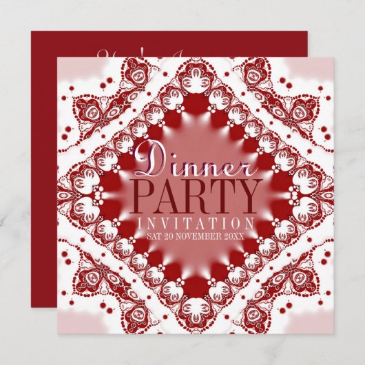 Batik Lace Rouge Blanc Dîner Fête Invitations (Devant / Derrière)