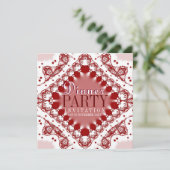 Batik Lace Rouge Blanc Dîner Fête Invitations (Debout devant)
