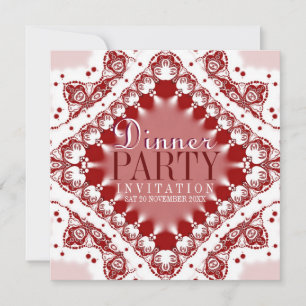 Batik Lace Rouge Blanc Dîner Fête Invitations