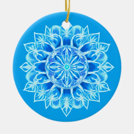 Batik Mandala Bloem in Turquoise Keramisch Ornament (Voorkant)