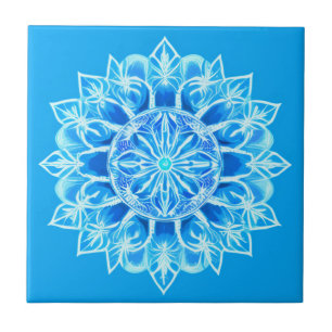 Batik Mandala Bloem in Turquoise Tegeltje
