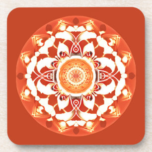 Batik Mandala Patroon in Roest Rood Bier Onderzetter