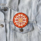 Batik Mandala Patroon in Roest Rood Ronde Button 7,6 Cm (In situ)