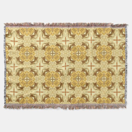 Batik Mandala Pattern Mustard Gold en Brown Deken (Voorkant)
