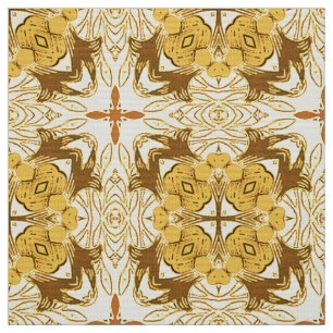 Batik Mandala Pattern Mustard Gold en Brown Stof