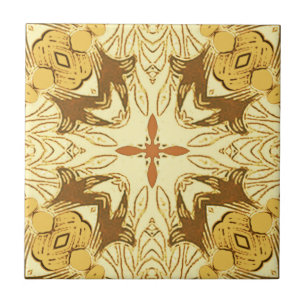 Batik Mandala Pattern Mustard Gold en Brown Tegeltje
