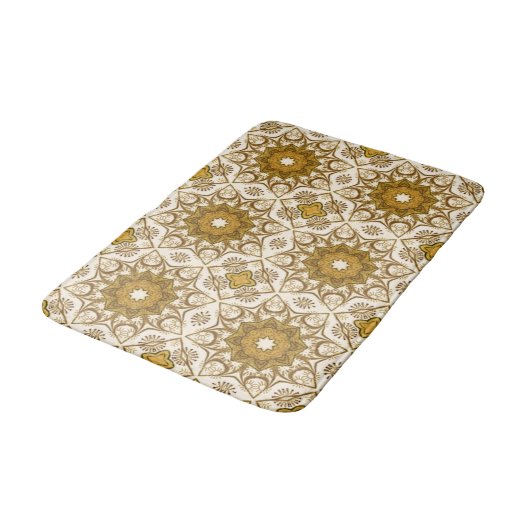 Batik Mandala Pattern Mustard Gold en Cream Bath Badmat (Gekanteld)