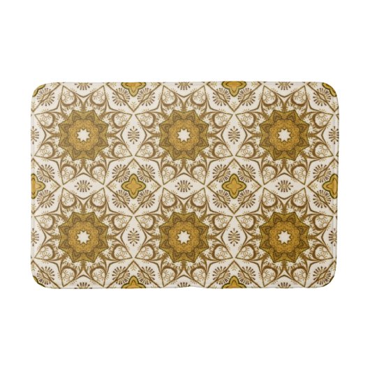 Batik Mandala Pattern Mustard Gold en Cream Bath Badmat (Voorkant)
