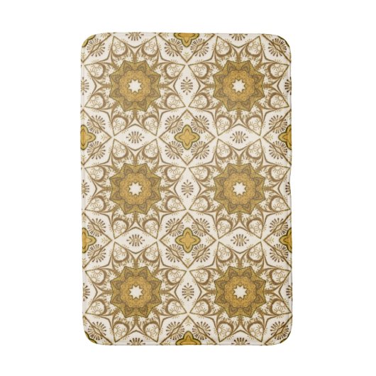 Batik Mandala Pattern Mustard Gold en Cream Bath Badmat (Voorkant Verticaal)