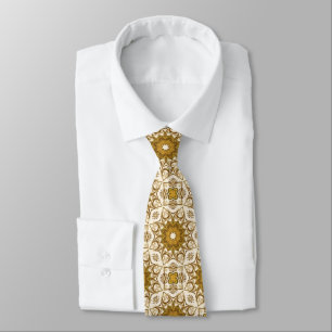 Batik Mandala Pattern Mustard Gold en Cream Stropdas