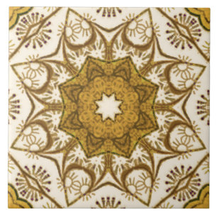 Batik Mandala Pattern Mustard Gold en Cream Tegeltje