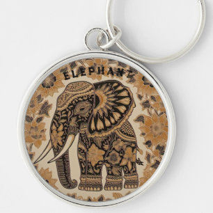 Batik Olifant Vintage Stijl Design, Retro Sleutelh Sleutelhanger