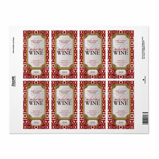 Batik Rood wit ontwerp Aangepast wijnflesetiket Etiket (Full Sheet)