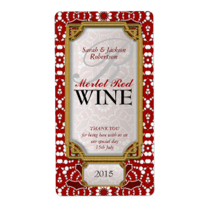 Batik Rood wit ontwerp Aangepaste wijnfleslabels Etiket