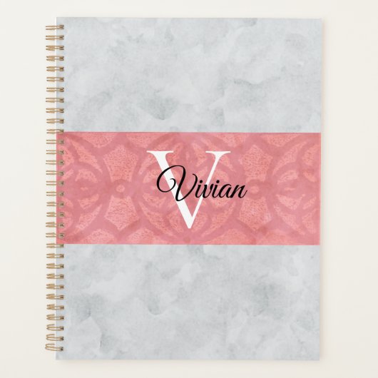 Batik Rose Ruddy Et Aquarelle Gris Monogramme (Devant)