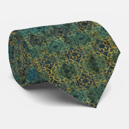 Batik Scroll Emerald and Gold Stropdas