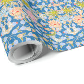 Batik Style Pattern Stippen Flowers Blue Backgroun Cadeaupapier (Rol Hoek)