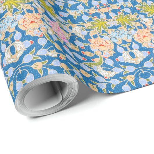 Batik Style Pattern Stippen Flowers Blue Backgroun Cadeaupapier (Rol Hoek)