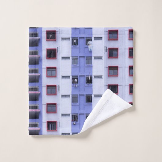 Bâtiment haut bleu et blanc (Gant de toilette)