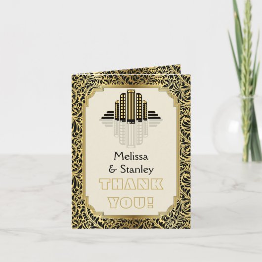 Bâtiments Art déco noir, or mariage Merci (Devant)