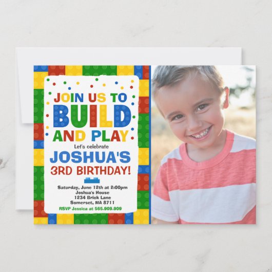 Bâtiments Blocs Anniversaire Invitation Bricks Par (Devant)