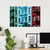 Bâtiments colorés avec le feu échappe Poster (Bureau à domicile)
