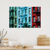 Bâtiments colorés avec le feu échappe Poster (Cuisine)