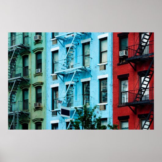 Bâtiments colorés avec le feu échappe Poster (Devant)