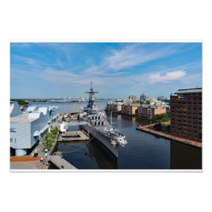 Batleship USS Wisconsin BB-64 Harbor Uitzicht Foto Afdruk