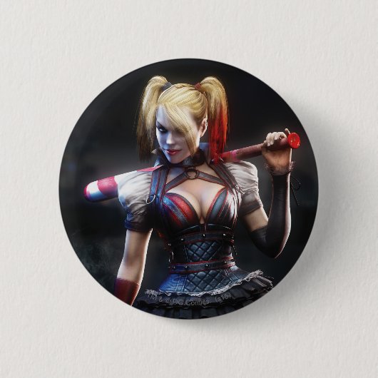 Batman Arkham Knight | Harley Quinn met Bat Ronde Button 5,7 Cm (Voorkant)
