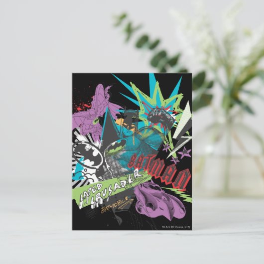 Batman Caped Crusader Neon Collage Briefkaart (Staand voorkant)
