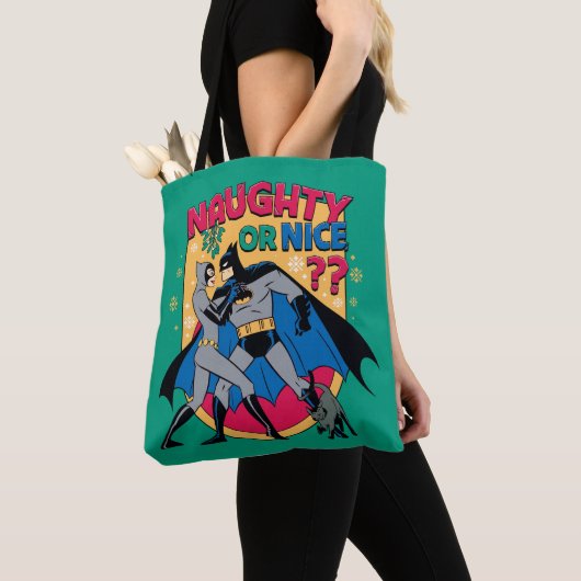 Batman | Catwoman under mistletoe Naughty or Nice Tote Bag (Dichtbij)