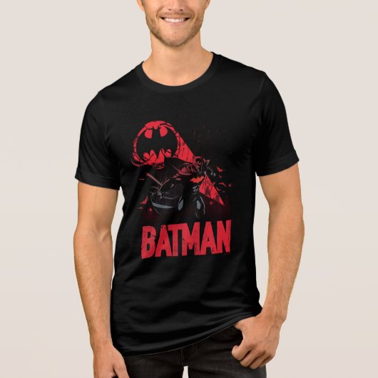 Batman Crimson Bat Signal Tri-Blend Shirt (Voorkant)