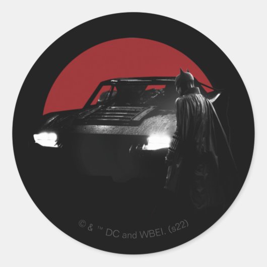 Batman en Batmobile Ronde Sticker (Voorkant)