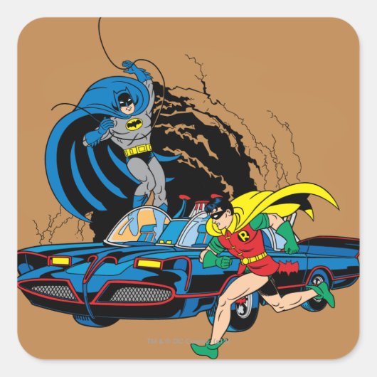 Batman en Robin in Batcave Vierkante Sticker (Voorkant)