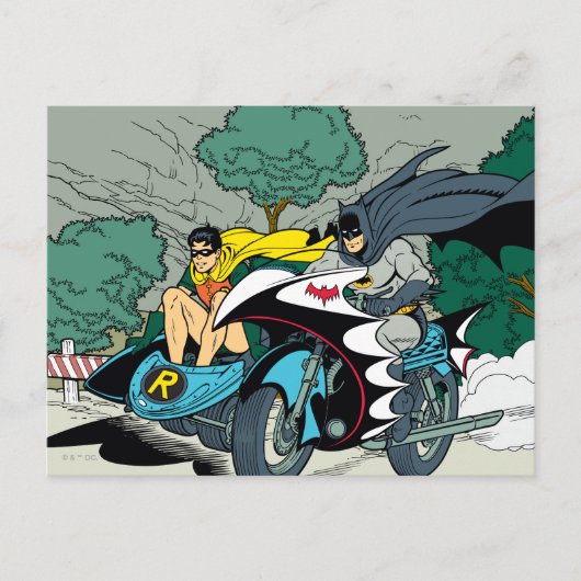 Batman en Robin in Batcycle Briefkaart (Voorkant)