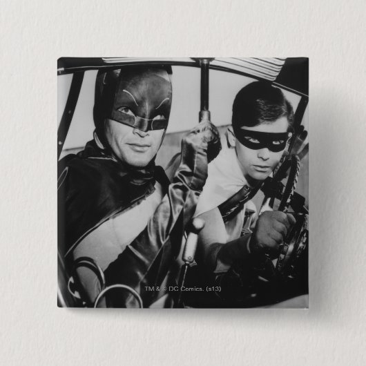 Batman en Robin In Batmobile Vierkante Button 5,1 Cm (Voorkant)