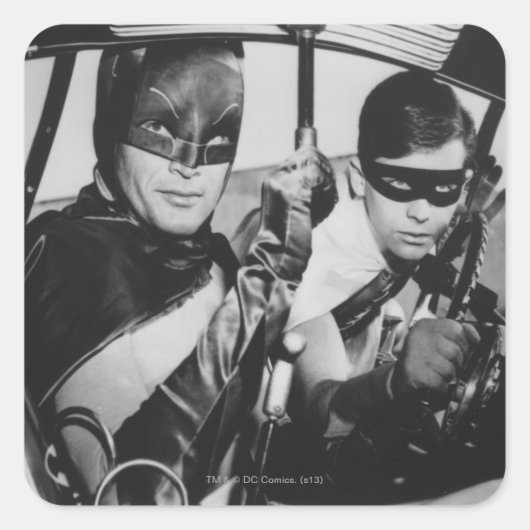 Batman en Robin In Batmobile Vierkante Sticker (Voorkant)
