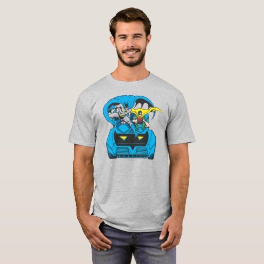 Batman en Robin Ride Batmobile T-shirt (Voorkant volledig)